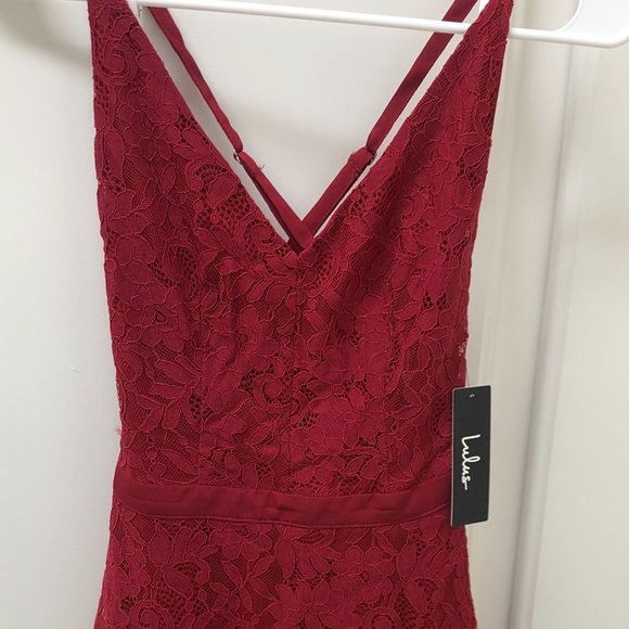 Wine Red Lace Backless Skater Dress - Picture 4 of 4